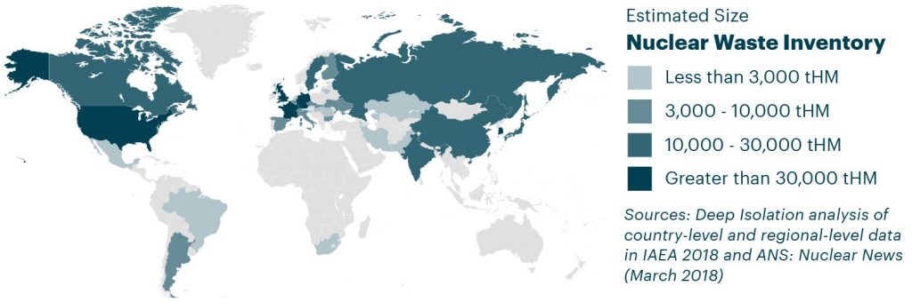 Estimated size of nuclear waste inventory worldwide.