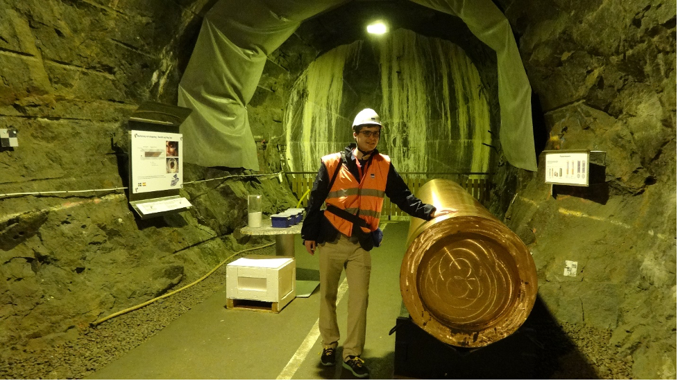 Dr. Ethan Bates touring SKB’s Äspö Hard Rock Laboratory (HRL), a spent fuel repository demonstration facility near Oskarshamn, Sweden.